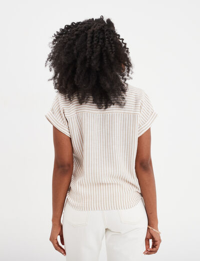 Blouse nouée ajustée manches courtes beige femme