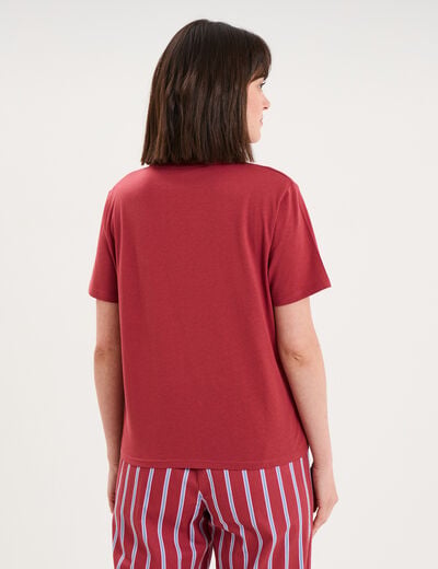 T-shirt col rond manches courtes coton rouge fonc&eacute; femme