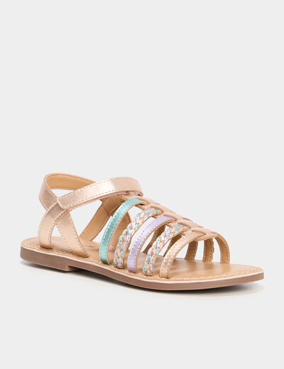 Sandales brides tressées en cuir multicolore fille