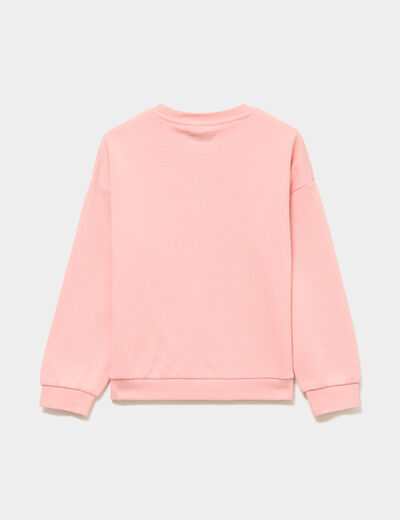 Sweat col rond manches longues rose poudr&eacute;e fille