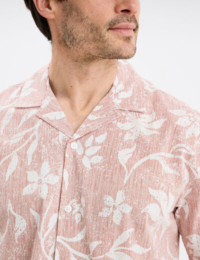 Chemise en coton manches courtes vieux rose homme