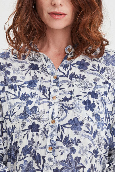 Chemise manches longues col mao ecru femme