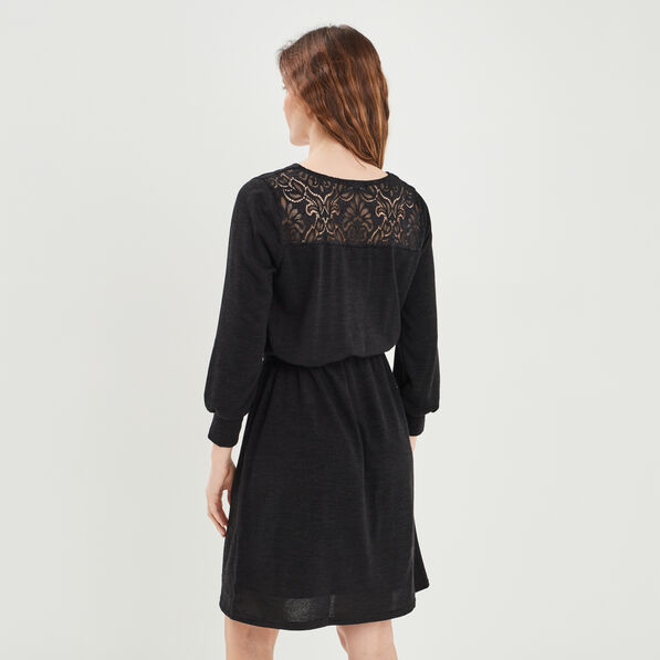 robe pull courte ceinturee dos dentelle noir femme Robe pull courte ceinturée dos dentelle noir femme