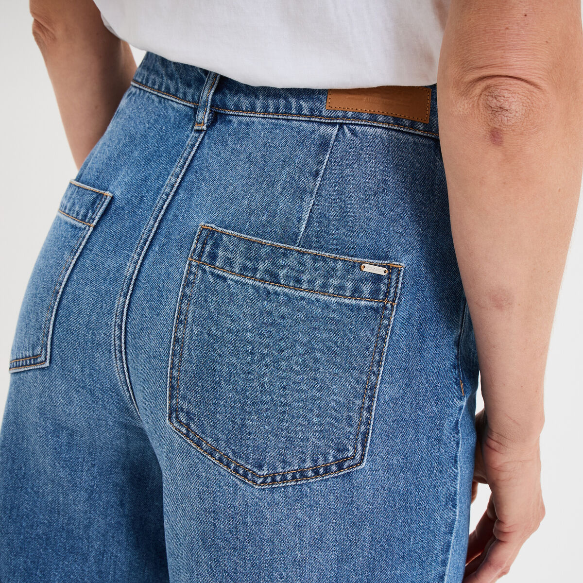 Jeans cargo large coton denim stone femme