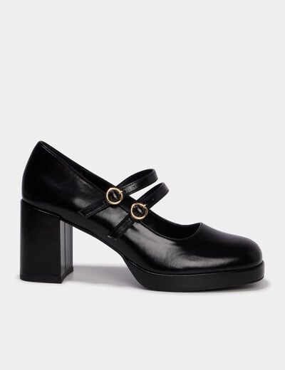 Escarpin &agrave; double bride talon bloc noir femme