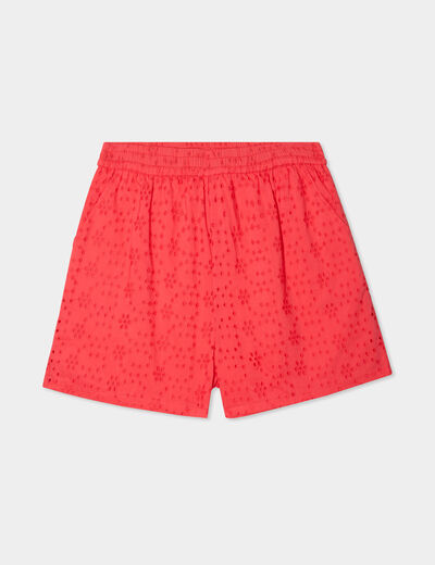 Short broderie anglaise élastiqué coton rouge femme