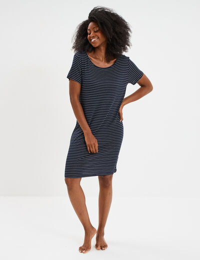Chemise de nuit manches courtes bleu marine femme