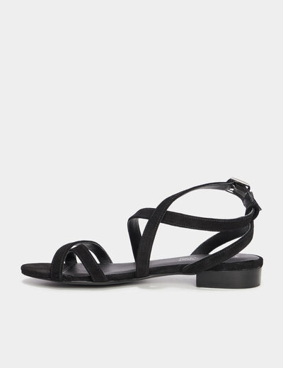 Sandales avec brides en cuir noir femme