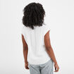 Blouse col V manches courtes lin mélangé blanc femme