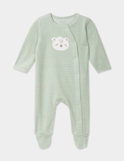 Dors-bien effet velours manches longues vert pastel bébé garçon