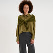 Chemise fluide manches longues oversize vert kaki femme