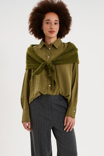 Chemise fluide manches longues oversize vert kaki femme