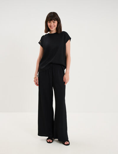 Pantalon effet gaufr&eacute; fluide noir femme