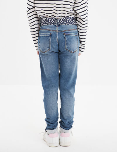 Jean stretch skinny ceinture foulard denim stone fille