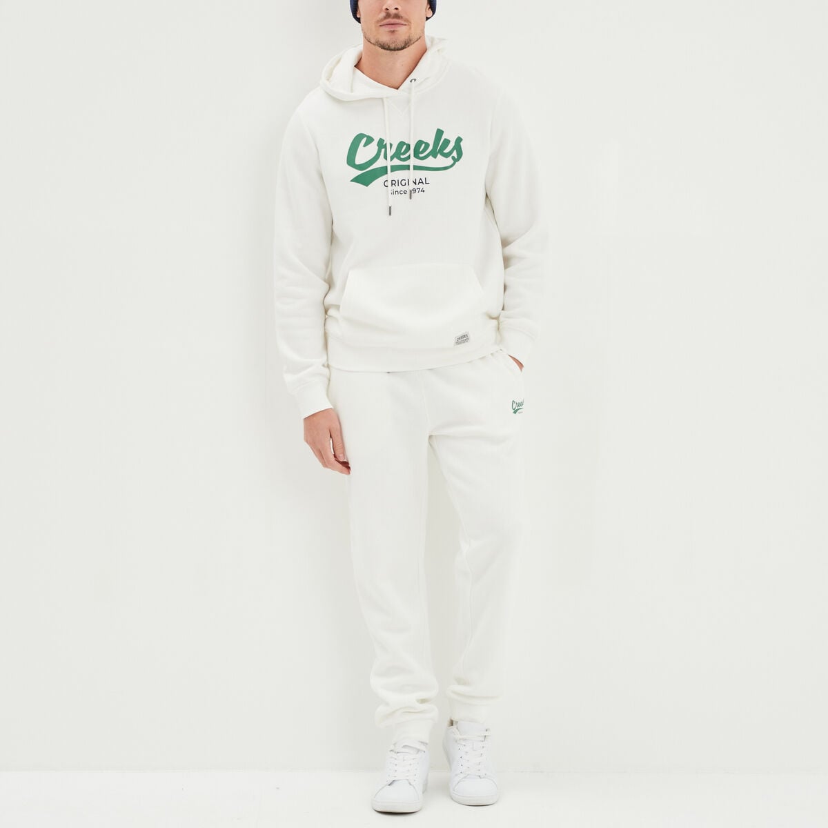 Sweat &agrave; capuche avec cordon hoodie blanc homme