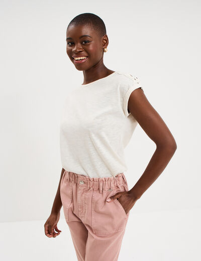 T-shirt avec broderie &eacute;paules ecru femme
