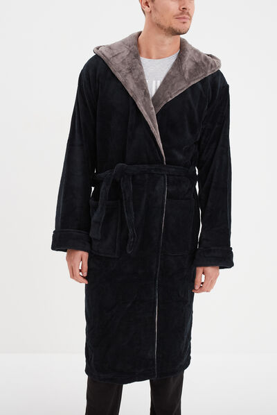 Peignoir long col châle noir homme