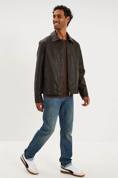 Veste courte simili cuir marron homme