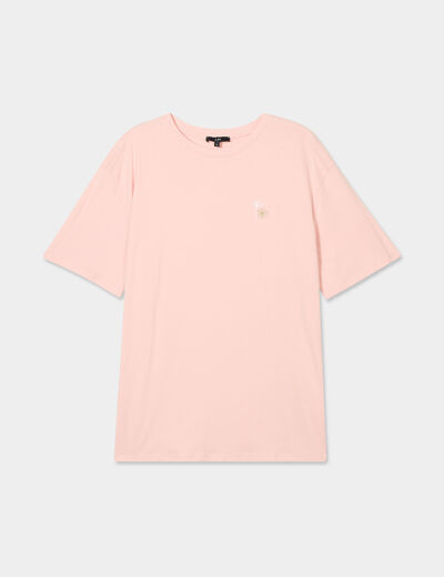 T-shirt col rond manches courtes coton jaune pastel femme