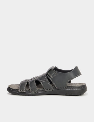 Sandales à scratchs en cuir noir homme