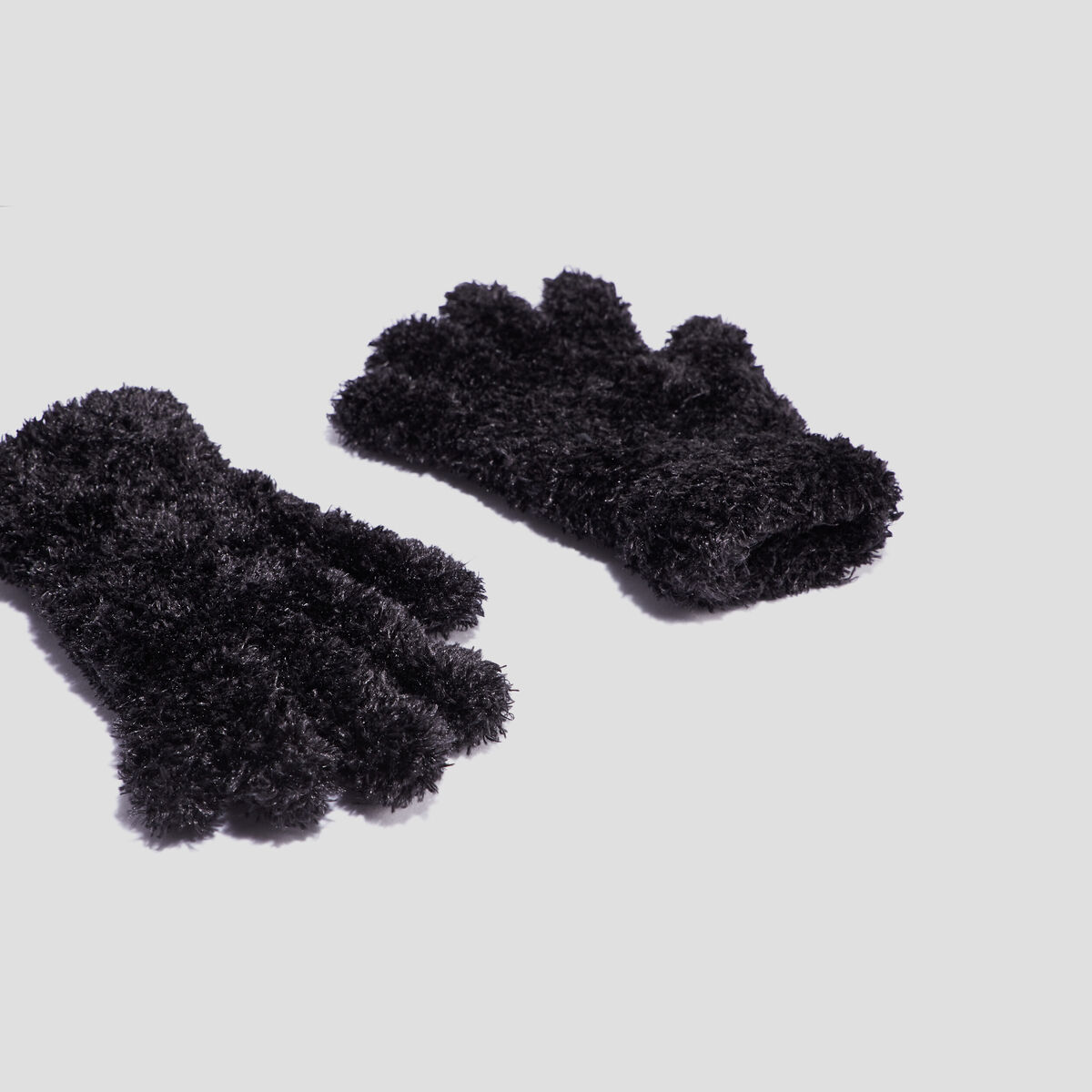 Gants fausse fourrure noir femme