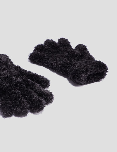 Gants fausse fourrure noir femme