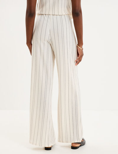 Pantalon large gaufr&eacute; taille &eacute;lastiqu&eacute;e blanc femme