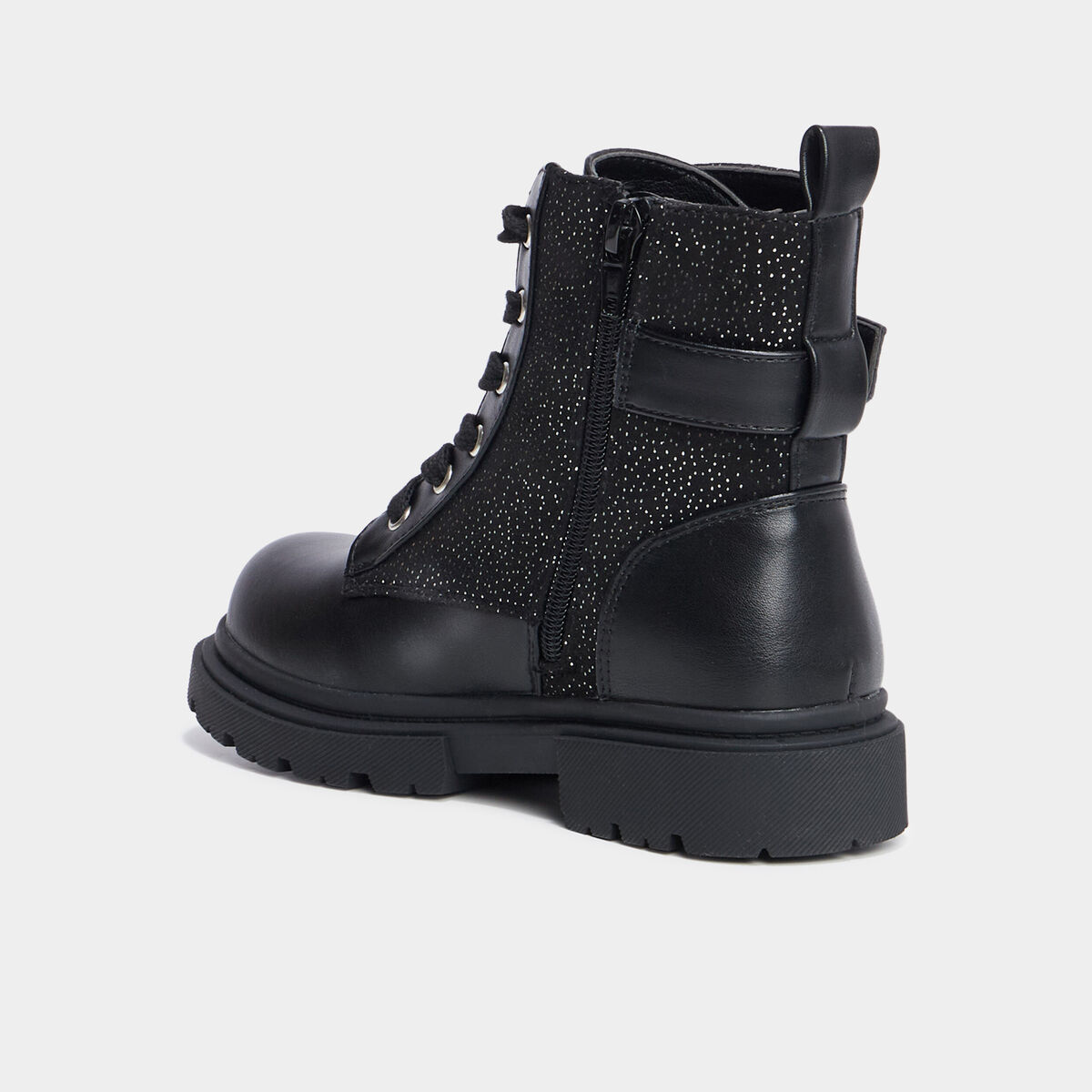 Bottines à lacets et boucles noir fille