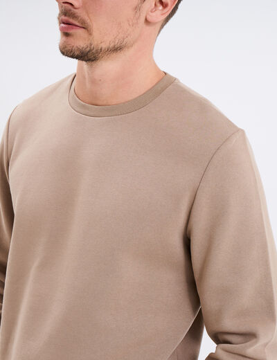 Sweat molleton col rond taupe homme