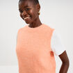 Pull sans manches col rond rose corail femme