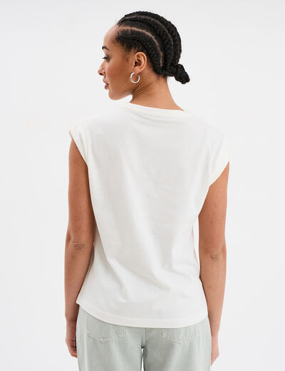 T-shirt col rond manches courtes coton ecru femme