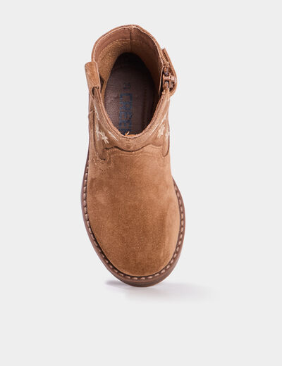 Boots brodées en cuir camel fille