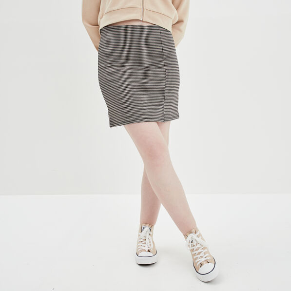 Jupe courte droite avec fente beige femme