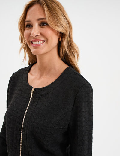 Veste effet tweed zippée ajustée noir femme