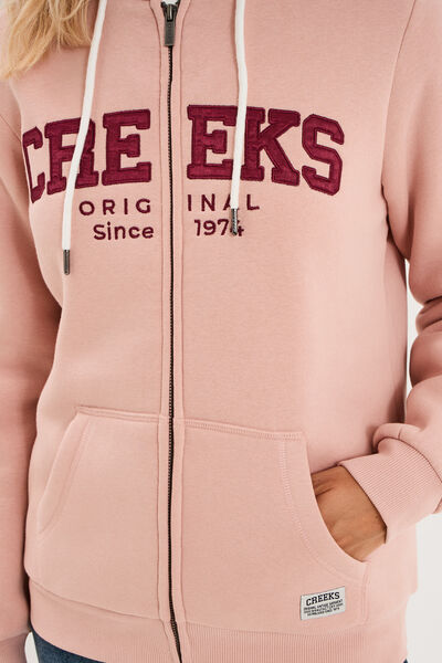 Sweat &agrave; capuche doublure effet sherpa rose poudr&eacute;e femme
