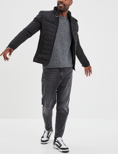 Pull col rond à manches longues gris foncé homme