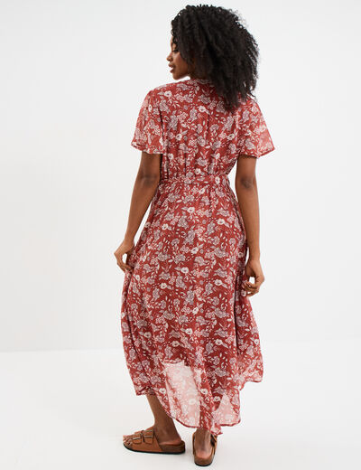 Robe longue évasée col cache-coeur terracotta femme