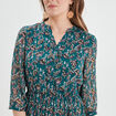 Robe évasée bas plissé manches 3/4 vert foncé femme