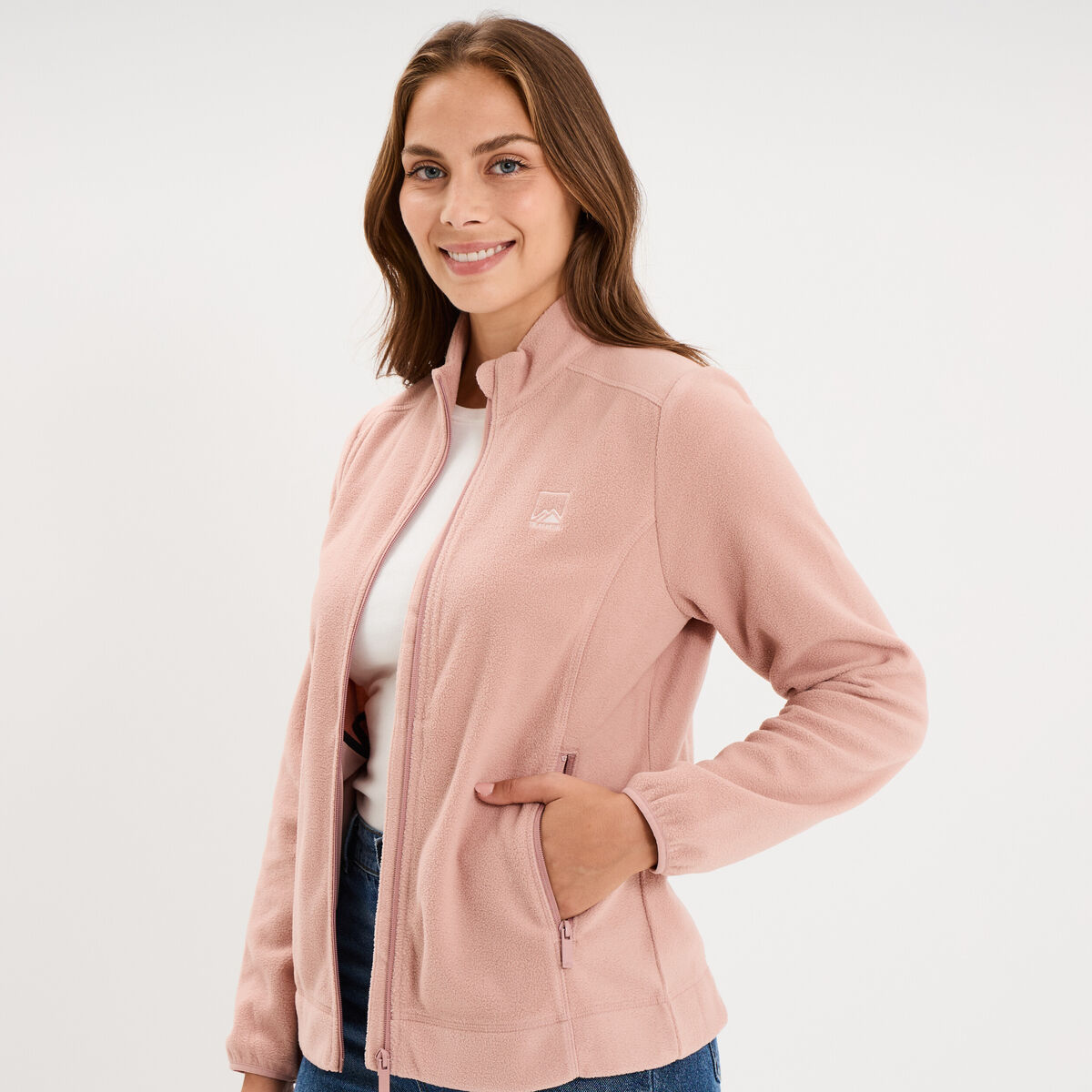 Veste polaire zipp&eacute; manches longues rose poudr&eacute;e femme