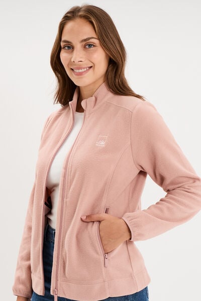 Veste polaire zipp&eacute; manches longues rose poudr&eacute;e femme