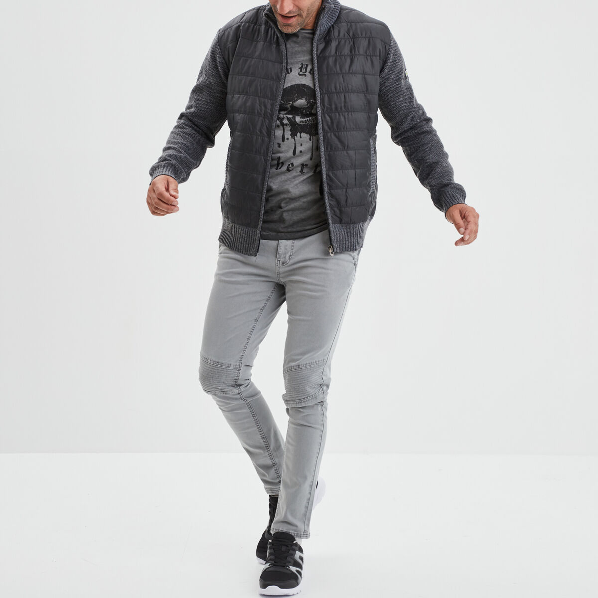 T-shirt col rond manches courtes Liberto gris clair homme