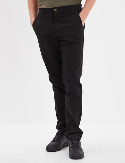 Pantalon chino droit stretch retroussé noir homme