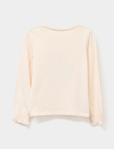 T-shirt smocké manches longues coton creme fille