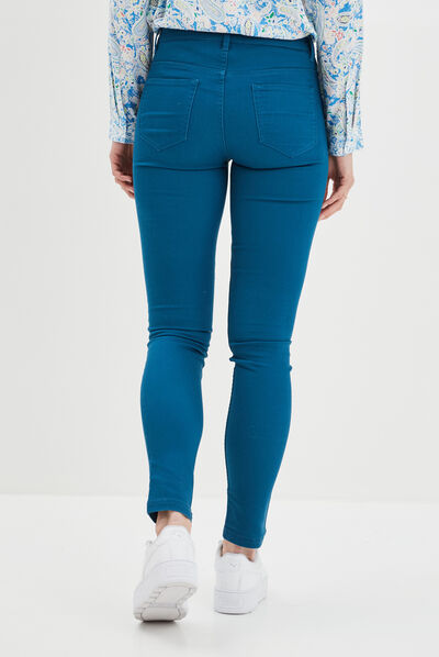 Pantalon slim taille normale bleu canard femme