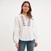 Blouse brod&eacute;e oversize coton blanc femme