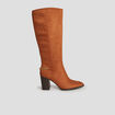 Bottes hautes détails chaînes à talons marron cognac femme