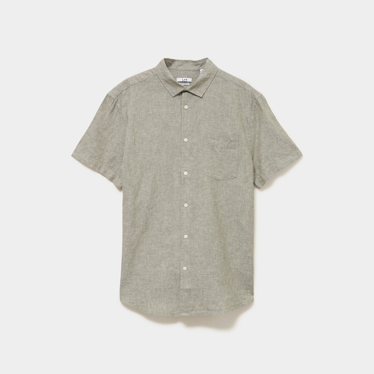 Chemise manches courtes lin m&eacute;lang&eacute; vert kaki homme