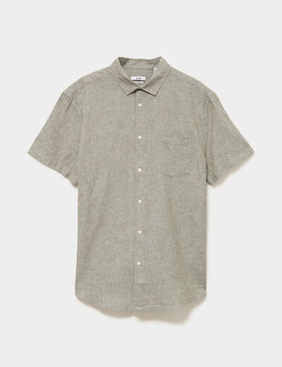 Chemise manches courtes lin m&eacute;lang&eacute; vert kaki homme