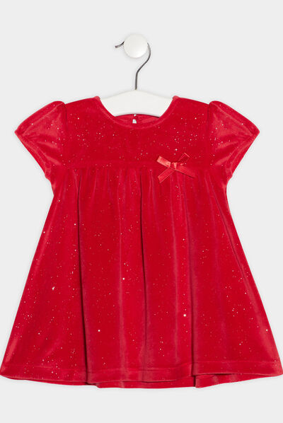 Robe évasée velours rouge bébé fille