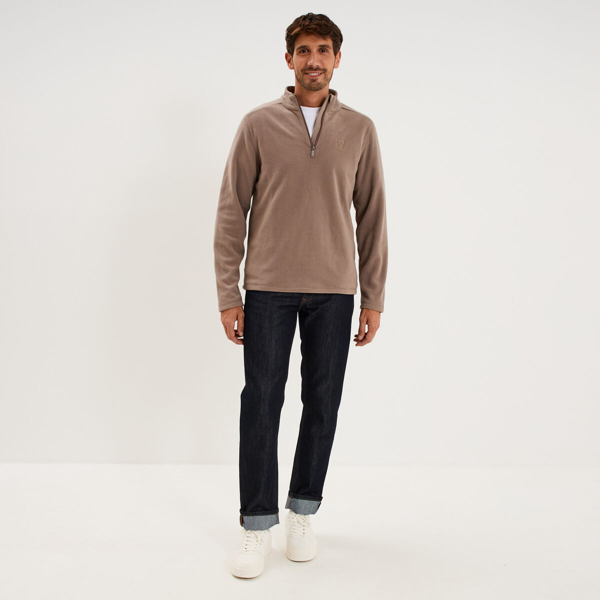 Sweat polaire col camionneur gris homme